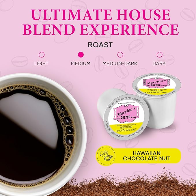 Marylou's Hawaiian Chocolate Nut Flavored Gourmet Coffee – Single Serve Coffee Pods, Compatible with Keurig Brewers – 12 Pods