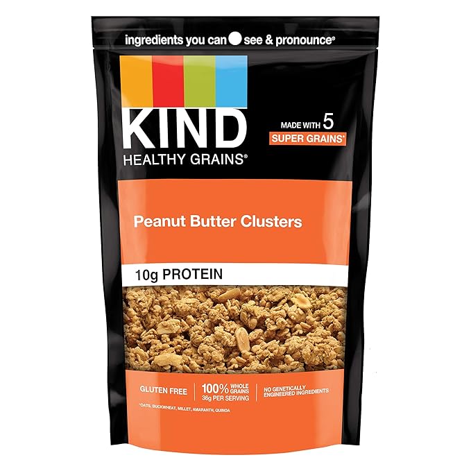 KIND Healthy Grains Granola, Peanut Butter Clusters, Healthy Snacks, Gluten Free, 100% Whole Grains, 10g Protein, 11oz, 1 Count
