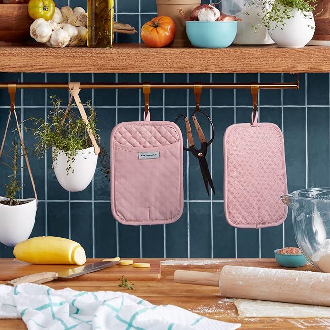 KitchenAid Asteroid Pot Holder 2-Pack Set, Dried Rose, 7"x10"