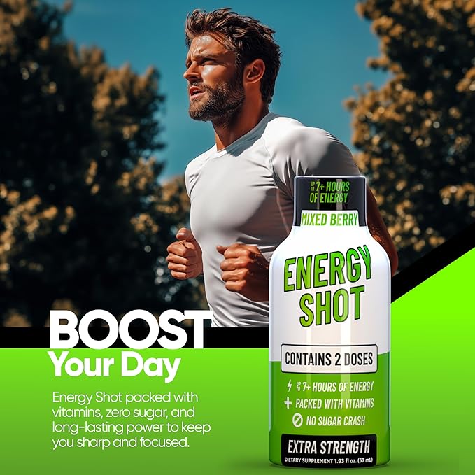 B12 Mixed Berry Extra Strength Energy Shot 48 pk – 260mg Natural Caffeine B12 B6 – Energy & Vitality Support – 2 Servings Sugar Free Zero Calorie Green Tea B-Vitamins Electrolytes Vegan – 1.93 fl oz