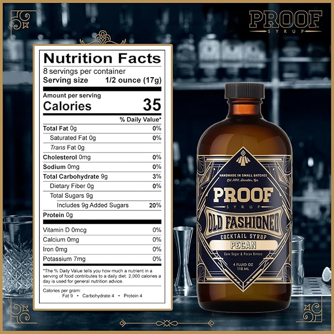 Proof Syrup - Old Fashioned Cocktail Mix - Made with Real Bitters & Cane Sugar - Pecan - Fast, Easy, Delicious, Handcrafted Cocktail Syrup - 4oz