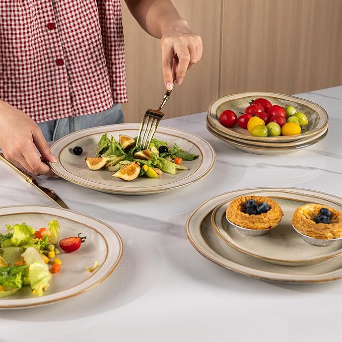 AmorArc Ceramic Dinnerware Sets,Stoneware Handmade Reactive Glaze Plates and Bowls Sets,Chip and Crack Resistant | Dishwasher & Microwave Safe,Dishes Set Service for 4 (12pc)