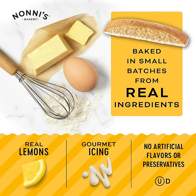 Nonni's Limone Lemon-Iced Biscotti Cookies – Individually Wrapped Italian Tea-Time Snack, Crunchy Twice-Baked, 110 Cal Each, 21.5 oz Carton