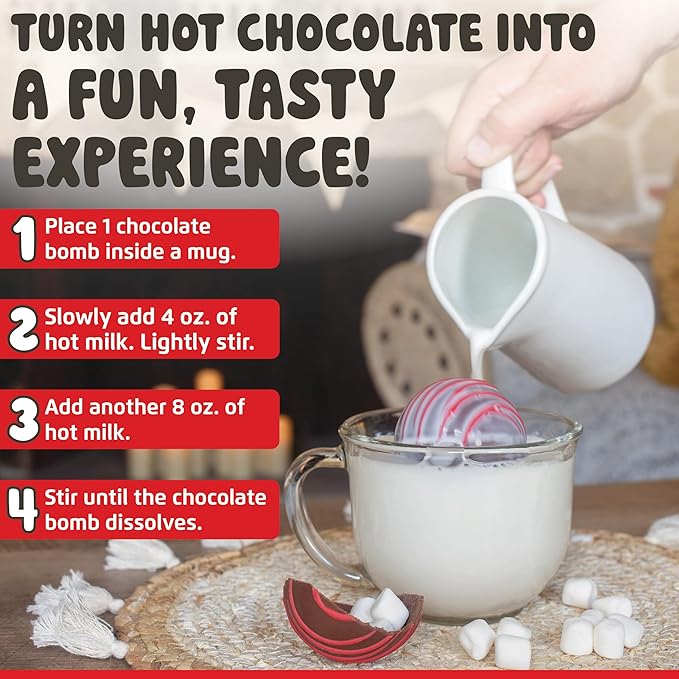 Hot Chocolate Bombs by Chocolate Works, Premium Hot Cocoa Bombs with Marshmallows, Made with Real Milk Chocolate, Dark Chocolate and White Chocolate, Pack of 6 Cocoa Bombs