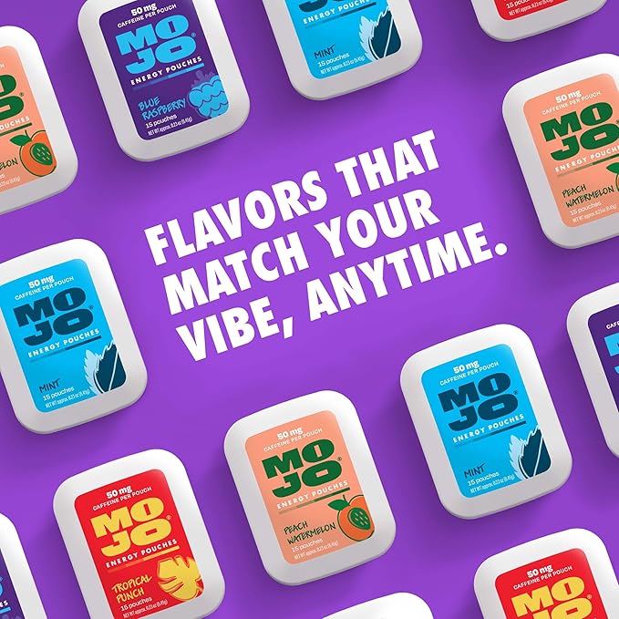 MOJO Energy Pouches Mint Flavor, 50 mg per Caffeine Pouch, 15 Pouches, 5-Pack