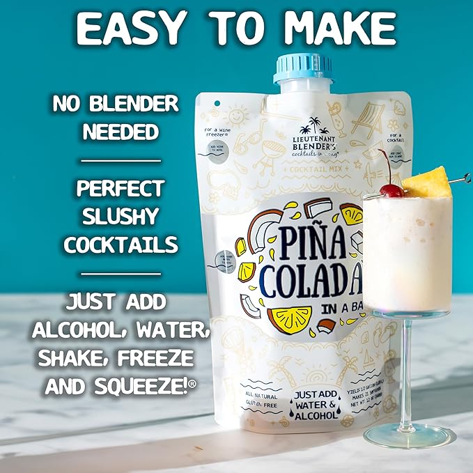 Lt. Blender's Pina Colada in a Bag – Pina Colada Drink Mix - Each Bag Makes 1/2 Gallon of Slushie Pina Colada Mix – Cocktail Mix - Make a Cocktail, Wine Slushie or Mocktail - (Pack of 1)