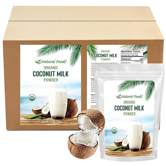 Z Natural Foods Organic Coconut Milk Powder - All-Natural Vegan Dairy-Free Alternative with MCTs - Unsweetened Coconut Creamer for Coffee & Smoothies - Gluten-Free, Non-GMO, 33 lbs