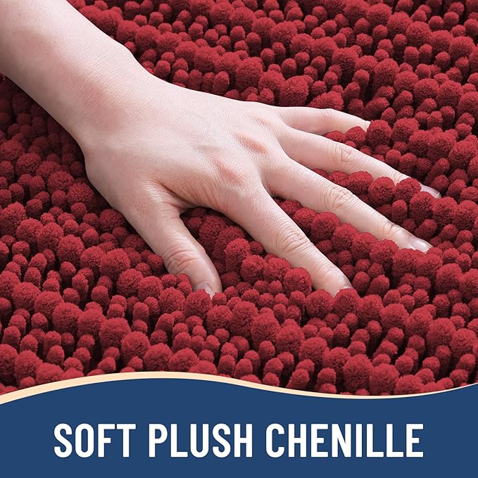 Arotive Luxury Chenille Bathroom Rug Mat, Extra Soft Thick Absorbent Shaggy Bath Rugs, Non-Slip Machine Wash Dry, Plush Bath Mats for Bathroom, Shower and Tub, 60x24, Red