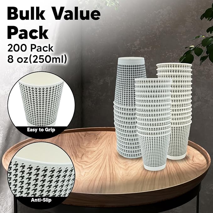 8 oz Coffee Cups - 200 Pack【No Lids】 Insulated Corrugated Disposable Paper Cups To Go, Double Wall Paper Hot Cups Bulk for Hot Beverage or Cold Drinks