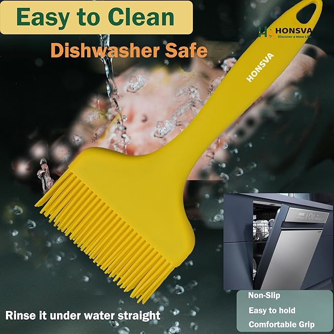 Massive Silicone Pastry Basting Brush, One-Piece Design, W/3.5" L/8.5", Heat Resistant Kitchen Brush for Baking, Grilling, Basting Oil, Butter, BBQ Sauce, Marinade, Dishwasher Safe, 1Pcs Yellow