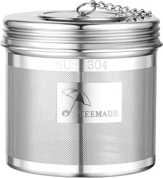 Extra Large Tea Infuser -304 Stainless Steel with Threaded Lid & Chain Hook-Perfect for Loose Leaf Tea,Cooking,Herbs,Iced Tea & Soup - Extra Fine Mesh Tea Strainers