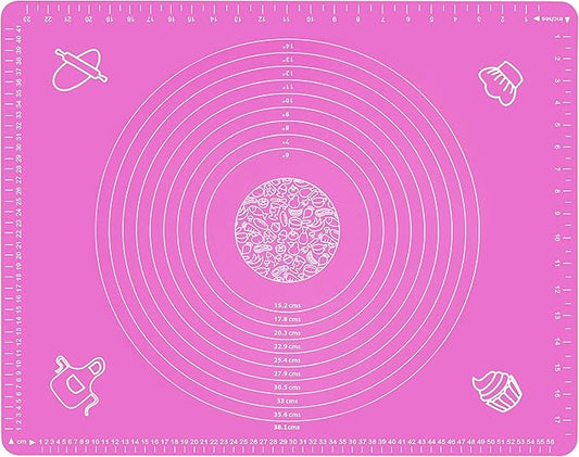 Silicone Baking Mat for Rolling Pastry Dough with Measurements, 25.6 x 17.7 BPA Free Non stick and Non Slip Pink Table Sheet Baking Supplies for Bake Pizza Cake