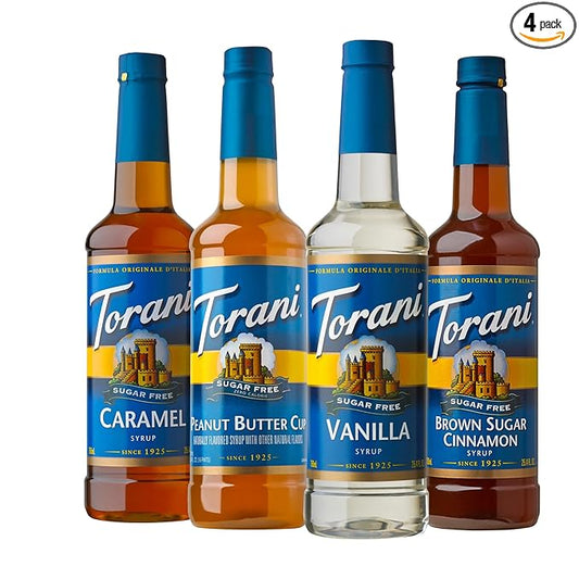 Torani Syrup Variety Packs, Sugar Free Coffee Favorites, 25.4 fl oz Bottle (Pack of 4)
