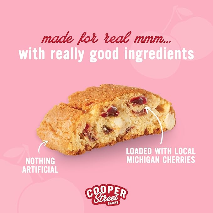 Cooper Street Twice-Baked Cherry White Chip Biscotti Cookies (16 oz Pack of 2) – Over 50 Biscotti Cookies per Bag Loaded with Real Fruit, Traditional Italian Style Snacks - Dairy, Peanut & Soy Free