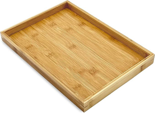 Bam & Boo - Natural Bamboo Serving Tray Modern Rectangular - for Food, Drinks, Decor, Vanity in Home, Kitchen, Bathroom, Coffee Table, Bed(Medium, 13” x 9" x 1.2")