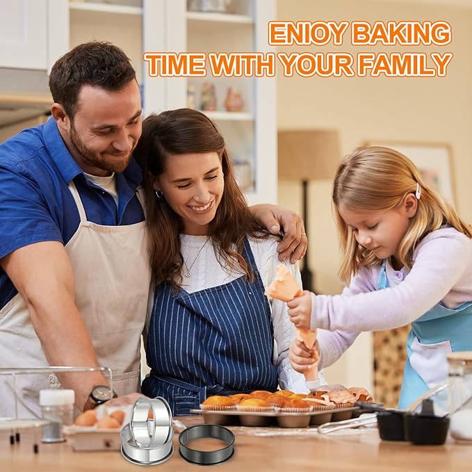 HARFINGTON 8pcs Crumpet Rings 3.15" Nonstick Round Cake Ring Stainless Steel Double Rolled English Pastry Rings for Kitchen Baking Crumpet Dessert, Silver