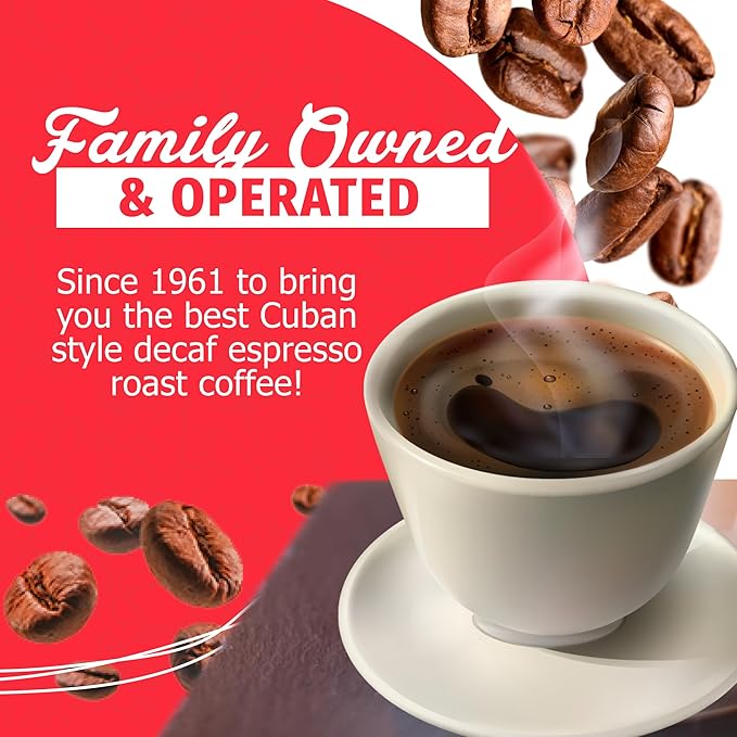 Café Aroma Decaf Dark Roast Espresso Ground Coffee, Authentic Cuban Style Coffee, Vacuum Sealed, 8.8oz, Perfect for Hot and Iced Coffee, 12-Pack