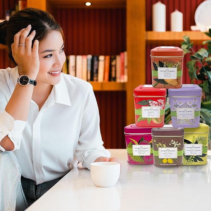 Premium USDA Organic Ceylon Tea Sampler Set - 6 Flavors, 50 Bags Per Tin (300 Total) Variety Pack Non-GMO, Herbal, Fruity, Green & Black, Caffeinated & Decaffeinated