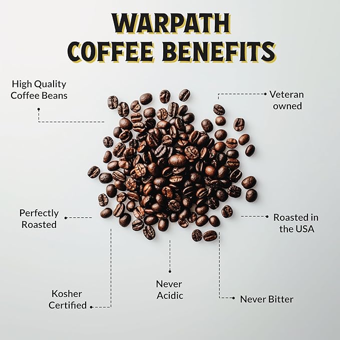 Warpath Coffee Light Roast Ground Coffee, Vanilla Hazelnut Blend, High Caffeine, Extra Strong Roasted 100% Arabica Coffee Ground Beans, Rich Aroma, Full Bodied Intense Cup, Created by Navy SEALs, 12oz
