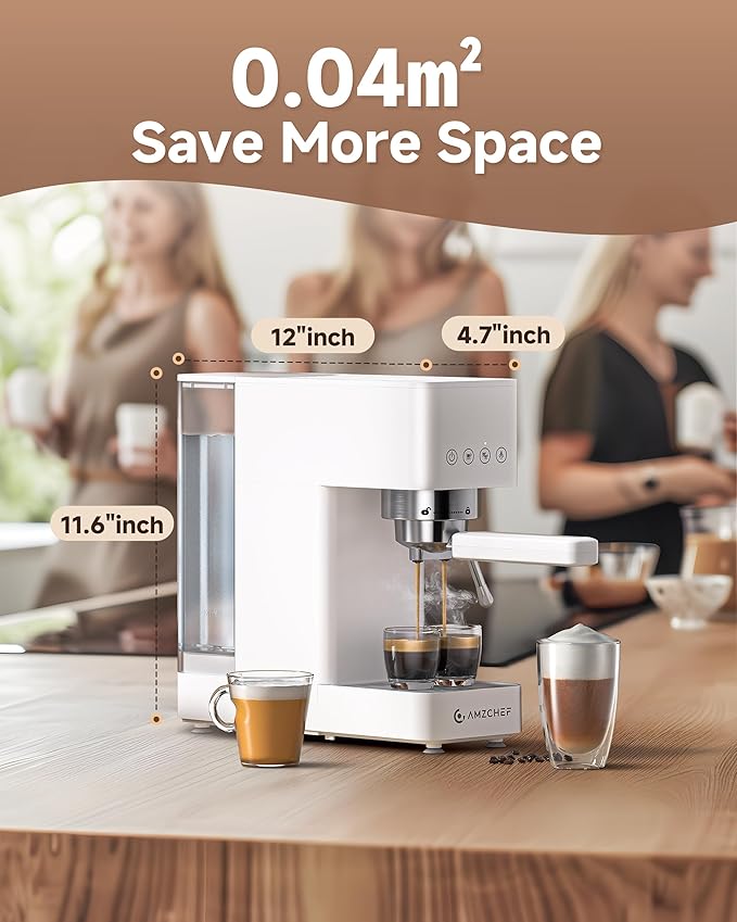 AMZCHEF Espresso Machine 20 Bar, Compact Espresso Maker with Steam Milk Frother, Coffee Maker with 41oz Removable Water Tank for Home, Coffee Machine for Cappuccino, Latte, Americano, 1350W