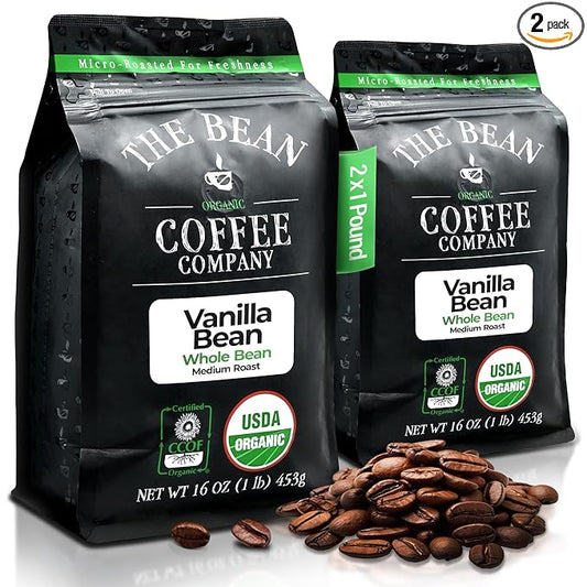 The Bean Organic Coffee Company Vanilla Bean, Medium Roast, Whole Bean Coffee, 16-Ounce Bags (Pack of 2)