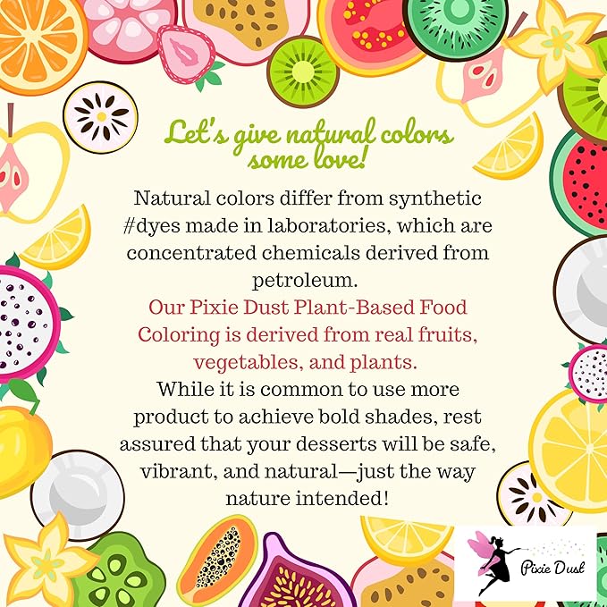 All-Natural Food Coloring Powder set. Colors: Red, Yellow, Blue, Green. Dye-Free/Plant-Based/Non-Carmine/Non annatto/FLAVORLESS by PIXIE DUST (Medium .17 oz Each Color .68 oz/20 gr Total)