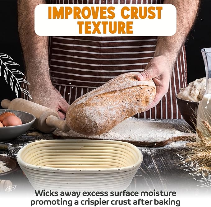 Banneton Bread Proofing Basket sourdough proofing basket for Beginners & Professional Bakers, Handwoven Rattan Cane Bread Maker with Linen for Artisan Breads, 8.5 x 3 In, 1-Pound Round Brotform