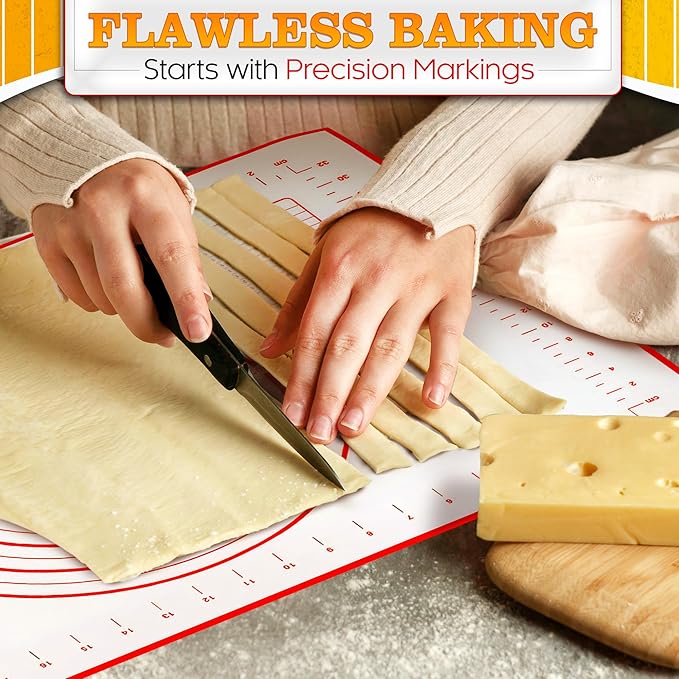 15.7x23.4 Pizza Mats for Rolling Dough - Stain-Proof Large Silicone Baking Mat with Measurements, Non-Stick Baking Rolling Mat - Heat Resistant Kneading Dough Sheet for Bread, Pizza, Pasta & Pie