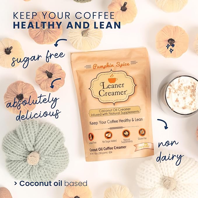 Leaner Creamer Coconut Creamer with Superfood Ingredients – Non-Dairy, Sugar-Free, Keto, Gluten-Free Powdered Coffee Creamer – Pumpkin Spice – 280g