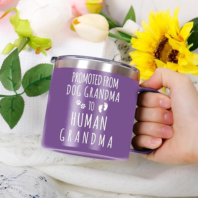Gossby 14oz Grandma Cup Tumbler - Promoted from Dog Grandma - Mother Day, Christmas, Birthday Gift for New Grandmother - Grandmother Baby Announcement Gift
