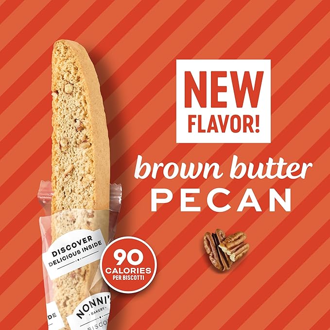 Nonni's Brown Butter Pecan Biscotti, Nutty Pecan Cookie with Rich Browned Butter Flavor, 8 Individually Wrapped Bakery Snacks, 5.52 oz, 3 Pack