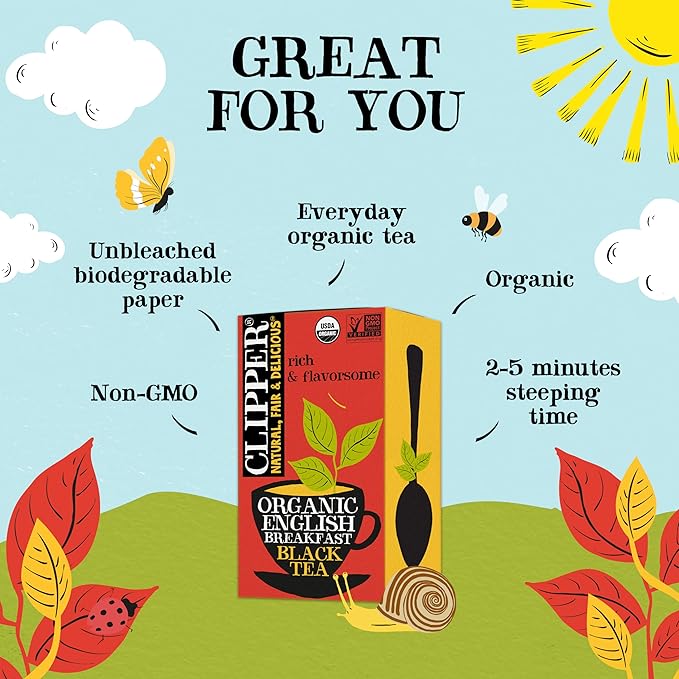 Clipper Tea, English Breakfast, Fairtrade, Organic, Plant-Based, Caffeinated British Tea, 6 Pack, 120 Unbleached Tea Bags