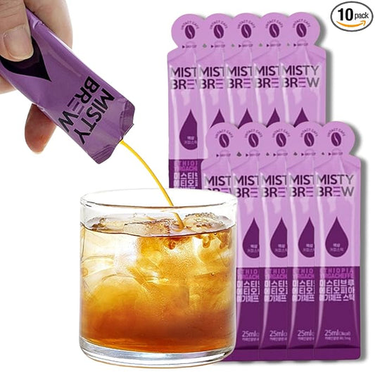 Cold Brew Coffee Concentrate liquid, Single Serve Coffee Sticks, MistyBrew, Imported from Korea, Premium coffee (10 stickes, Yirgacheffe)