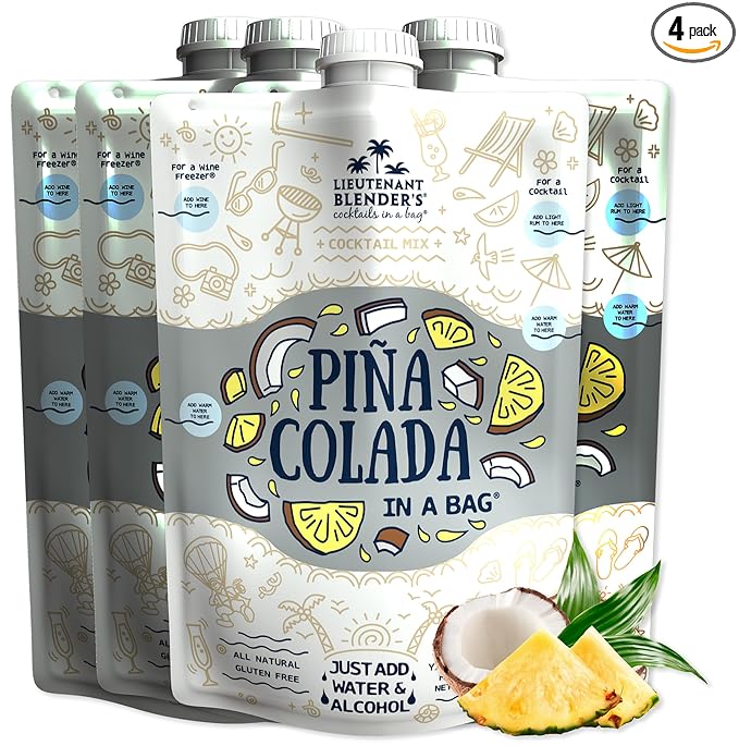 Lt. Blender's Pina Colada in a Bag – Pina Colada Drink Mix - Each Bag Makes 1/2 Gallon of Slushie Pina Colada Mix – Cocktail Mix - Make a Cocktail, Wine Slushie or Mocktail - (Pack of 4)