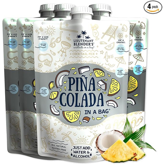 Lt. Blender's Pina Colada in a Bag – Pina Colada Drink Mix - Each Bag Makes 1/2 Gallon of Slushie Pina Colada Mix – Cocktail Mix - Make a Cocktail, Wine Slushie or Mocktail - (Pack of 4)