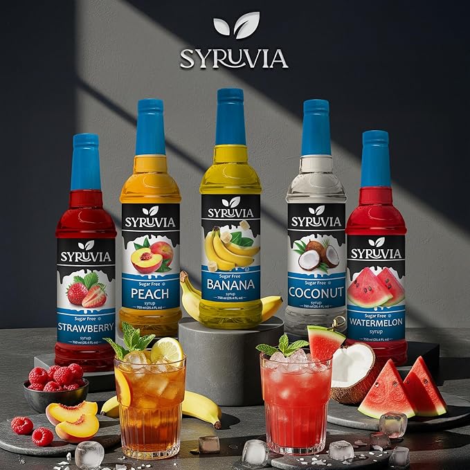 Syruvia Sugar-Free Mango Syrup, Flavored Syrup for Drinks, Cocktails, Lemonades, Iced Teas, and Desserts – 25.4 fl oz