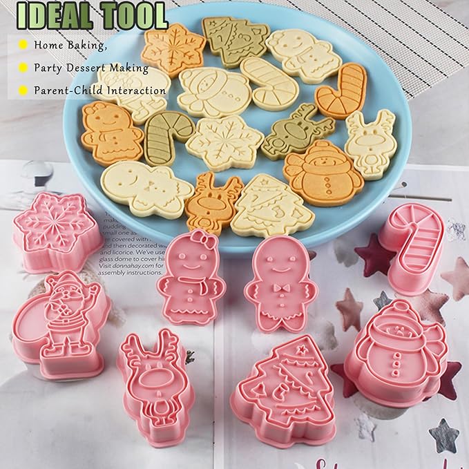 8 Pcs Christmas Cookie Cutters Set Baking Molds 3D Christmas Press type Cookie Cutter for Baking, Fondant, Cheese, and Pastries