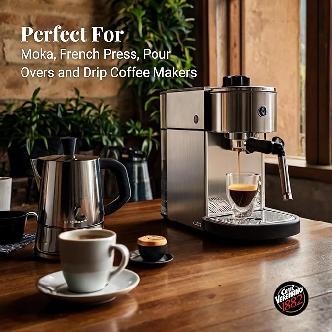 Caffe Vergnano 1882 Gran Aroma Whole Bean Arabica Medium Espresso Roast Coffee, 2.2lbs Bag - Italian Coffee Beans with Rich notes of Cocoa, Spices & Dried Fruit, Intensity 8/10-1000g Bag