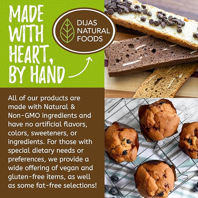 DIJAS Natural Foods, Crunchy Fat Free Biscotti Cookie, Variety Pack, All Natural Preservative Free Ingredients, Delicious Low Calorie Snack (4 Pack, Fruit Variety)