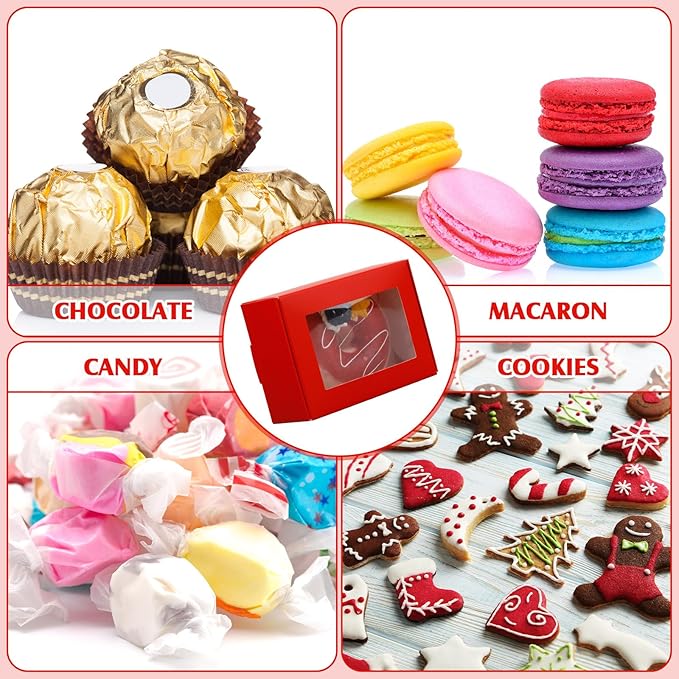 Zonon 30 Pcs Soap Boxes for Homemade Packaging, Mini Kraft Treat Boxes with Window for Bakery Candy Soap Making Gift Packaging (3.7 x 2.6 x 1.37 Inch,Red)