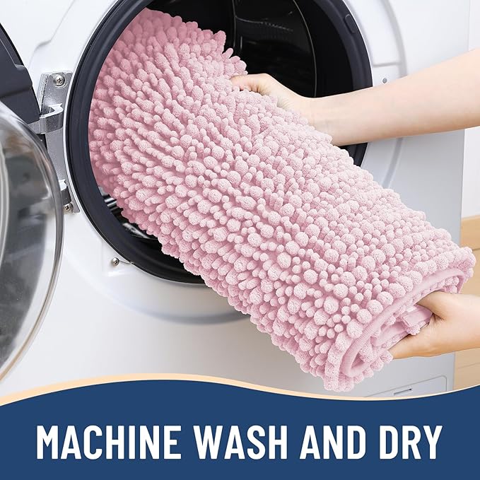 Arotive Luxury Chenille Bathroom Rug Mat, Extra Soft Thick Absorbent Shaggy Bath Rugs, Non-Slip Machine Wash Dry, Plush Bath Mats for Bathroom, Shower and Tub, 40x32, Pink
