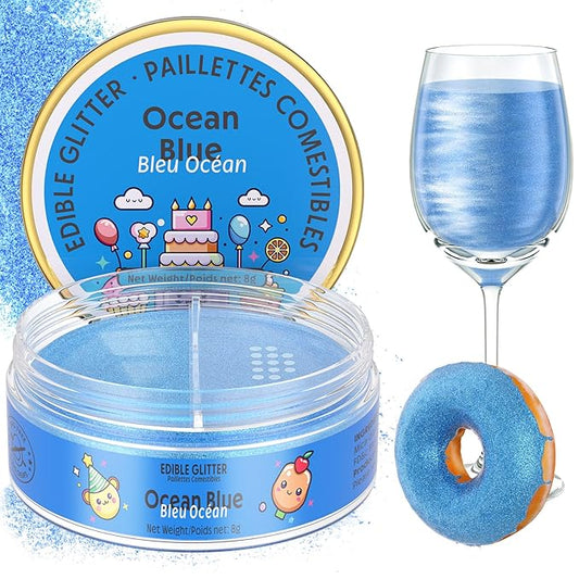 Nomeca Edible Glitter for Drinks Cakes, 8 grams Food Grade Luster Dust Sprinkles Glitter for Cake Decorations, DIY Cocktails, Beverages & Cake Decorating, Dessert Cake Topper (9-Ocean Blue)