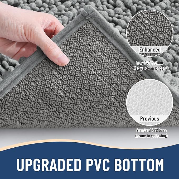 Arotive Luxury Chenille Bathroom Rug Mat, Extra Soft Thick Absorbent Shaggy Bath Rugs, Non-Slip Machine Wash Dry, Plush Bath Mats for Bathroom, Shower and Tub, 24x16, Grey
