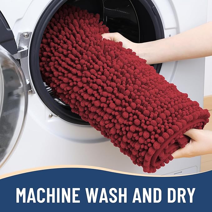 Arotive Luxury Chenille Bathroom Rug Mat, Extra Soft Thick Absorbent Shaggy Bath Rugs, Non-Slip Machine Wash Dry, Plush Bath Mats for Bathroom, Shower and Tub, 60x24, Red