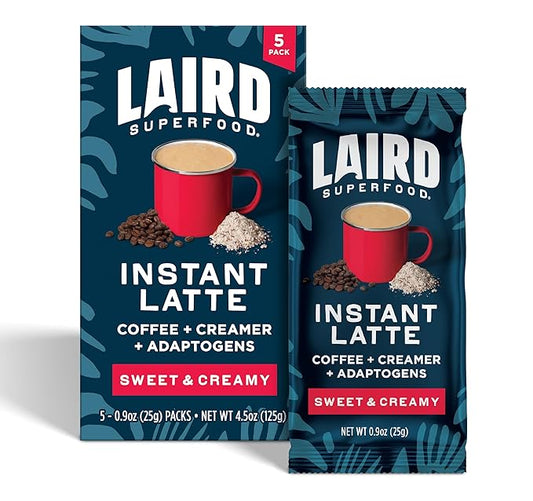 Laird Superfood Sweet and Creamy Instant Latte with Adaptogens, 5 pk Sachets