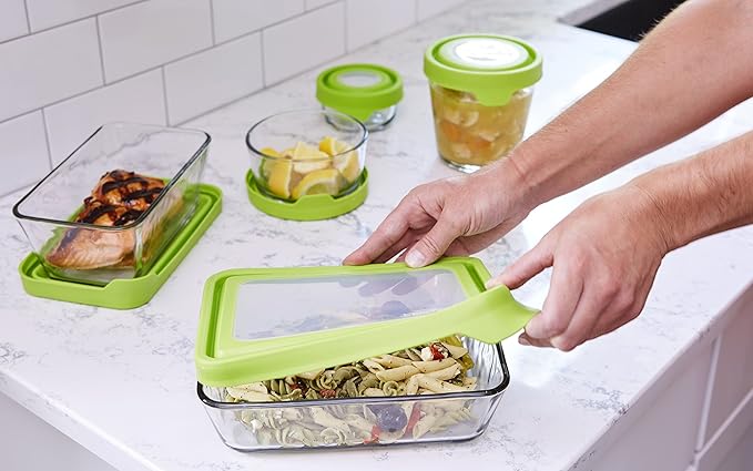 Anchor Hocking TrueSeal Glass Food Storage Containers with Lids, Green, 10-Piece Set