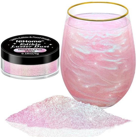 NiHome 0.18oz/5g Edible Food-Grade Glimmer Powder Glitter Luster Dust Metallic Food Decorating Sprinkle Dust for Drink Wine Beverage Cake Candy Dessert Bakery Restaurant Vegan (Iridescent Pink)