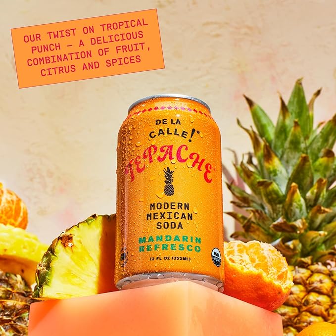 De La Calle Tepache - Mandarin - Modern Mexican Soda - Craft Fermented Pineapple Sparkling Beverage - Certified Organic, Antioxidant Rich, Non-Alcoholic, Healthy Soda, Low Sugar, Low Calorie, Non-GMO