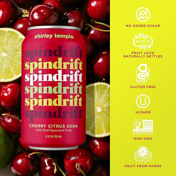 Spindrift "Shirley Temple" Cherry Citrus Soda Made with Real Squeezed Fruit 12 Pack Case