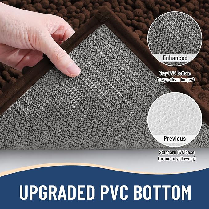 Arotive Luxury Chenille Bathroom Rug Mat, Extra Soft Thick Absorbent Shaggy Bath Rugs, Non-Slip Machine Wash Dry, Plush Bath Mats for Bathroom, Shower and Tub, 30x17, Brown
